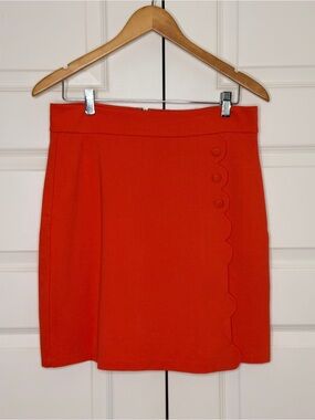 Elegant blood orange Red Scallop-Trim Women's Skirt